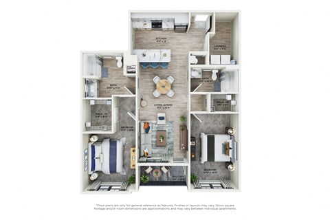 Floor plan for 2 beds, 2 baths, 1201 sqft